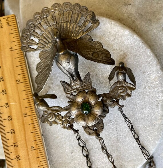 Beautiful Silver Peacock Bird Floral Antique Sash… - image 6