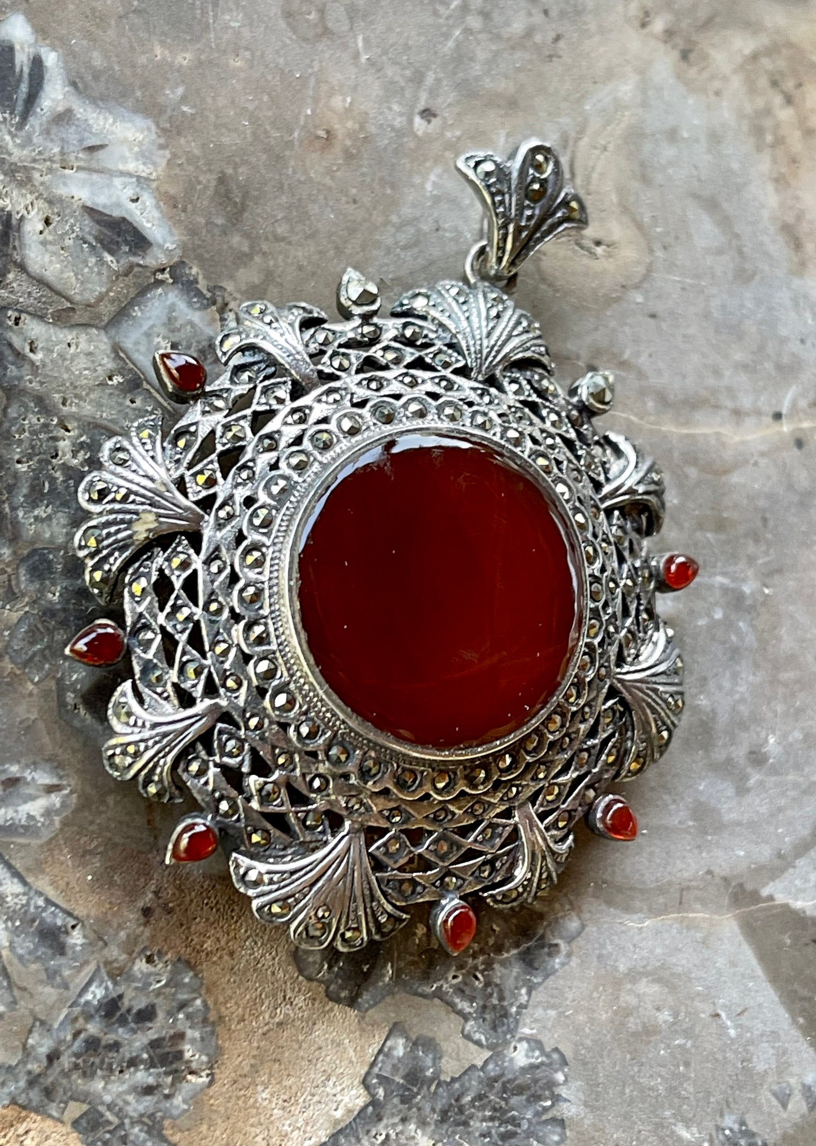 Art Deco Sterling Silver Marcasite Carnelian Vintage Antique Art Deco ...