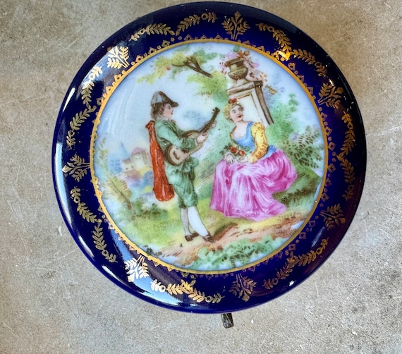 Antique Hand Painted porcelain lovers trinket jew… - image 2