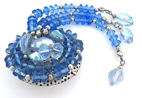 1950s Lovely Long BLUE Crystal glass bead dangle … - image 2