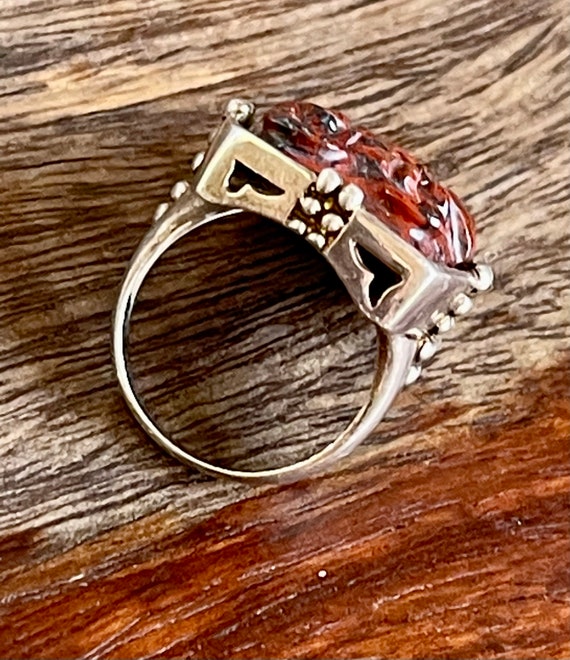 Beautiful Carved Floral Red Black Jasper Asian Mi… - image 10