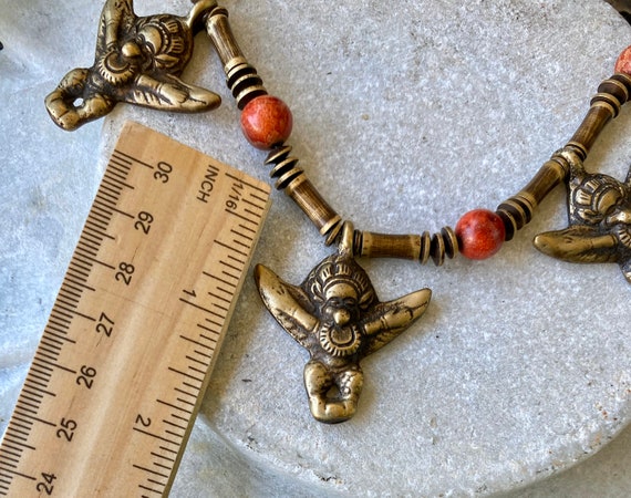 Bold Antique Brass Bead Garuda Red Sponge Coral  … - image 7