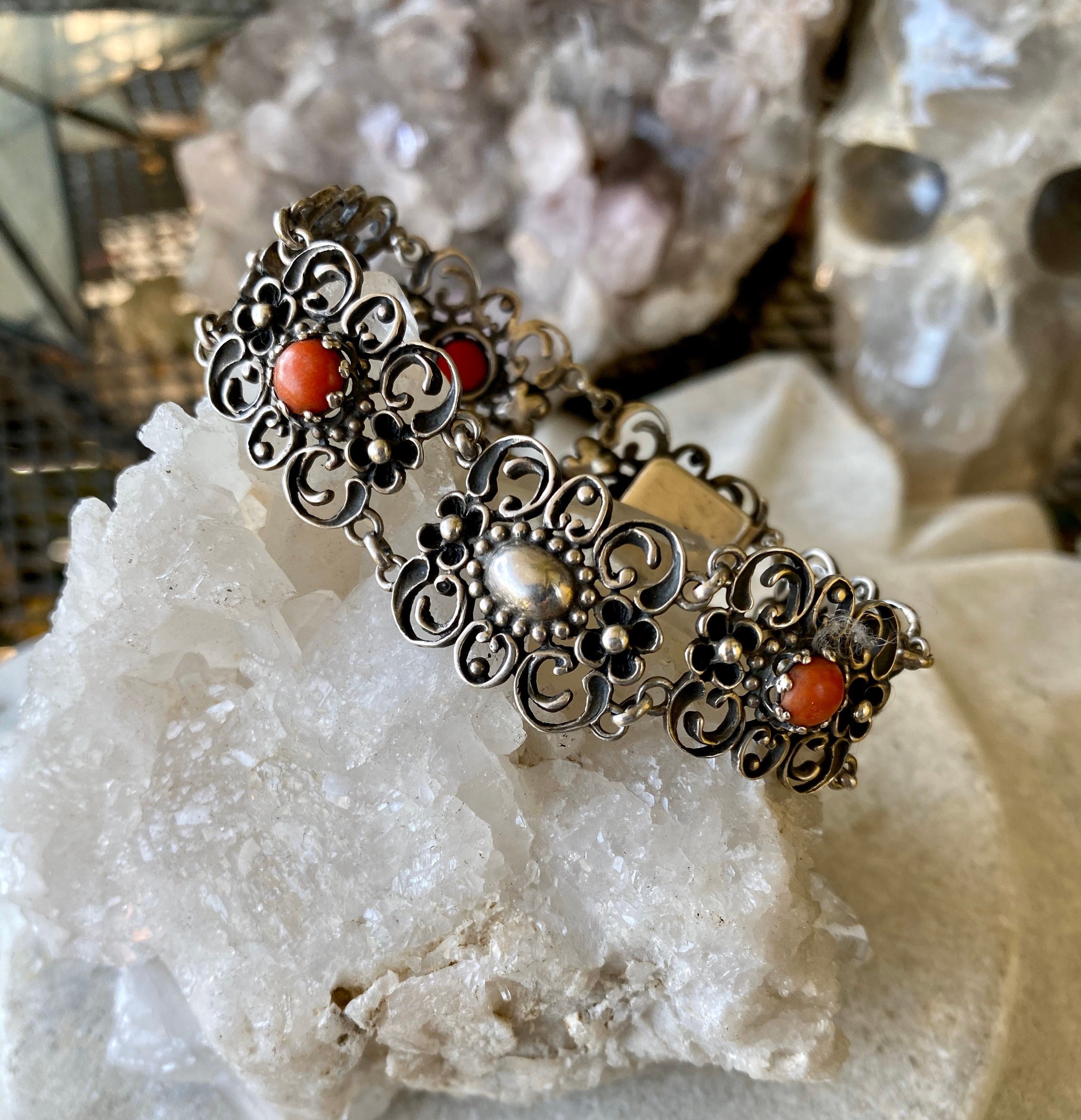 Bead bracelet with fossil coral and sterling silver. | William Henry