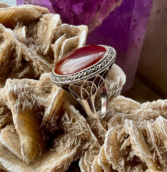 Bold Beautiful Art Deco Sterling Silver Carnelian… - image 9