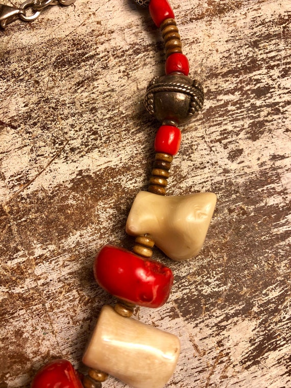 Beautiful Gold and Red Coral Tribal Silver Vintag… - image 5