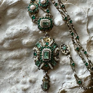 Austro Hungarian Sterling Silver Natural Emerald Seed Pearls Green Austro Hungarian Sterling Silver Natural Emerald Seed Pearls Green