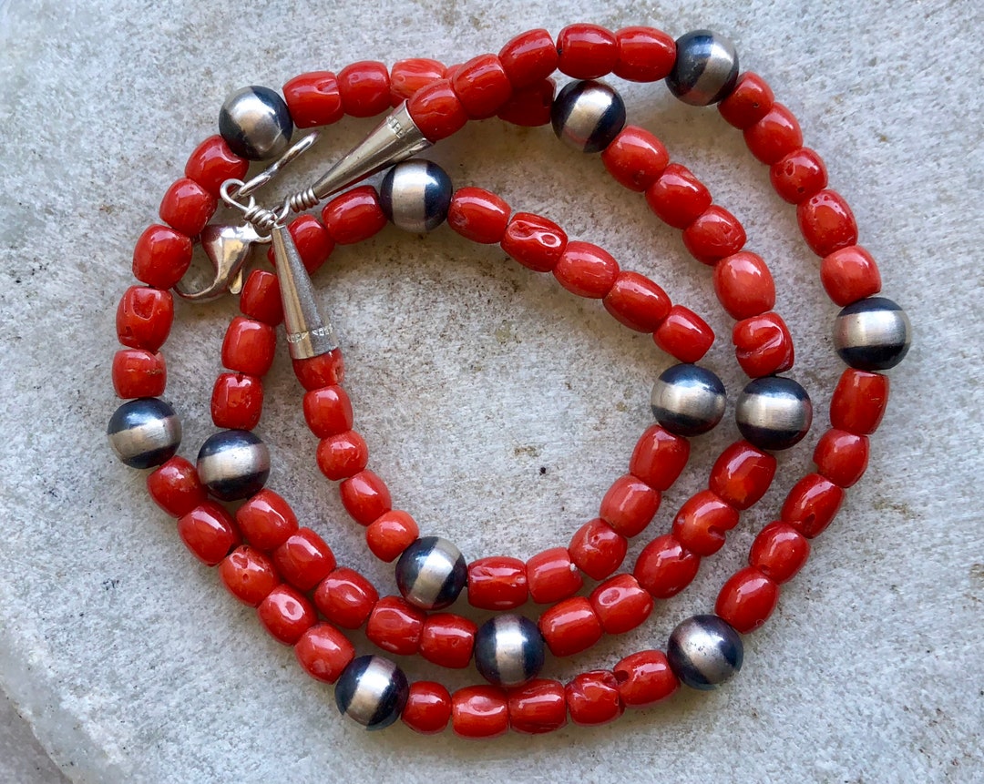 Natural Red Coral Sterling Silver Native American Vintage - Etsy