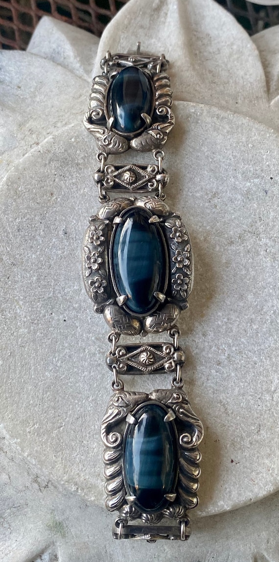 Stunning Blue Tigers Eye Ornate Sterling Silver Vi