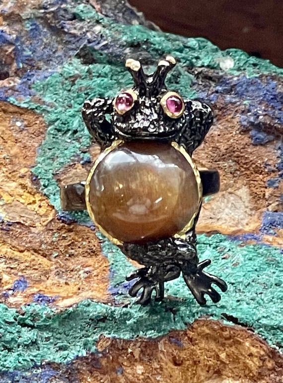 Gold Sterling Silver Frog With Golden Satin. Moon… - image 1