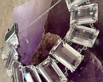 Art Deco Faceted Baguette Quartz Rock Crystal Sterling