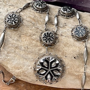 Stunning Mexican Jalisco Carved Sterling Silver Filigree  Vintage Necklace