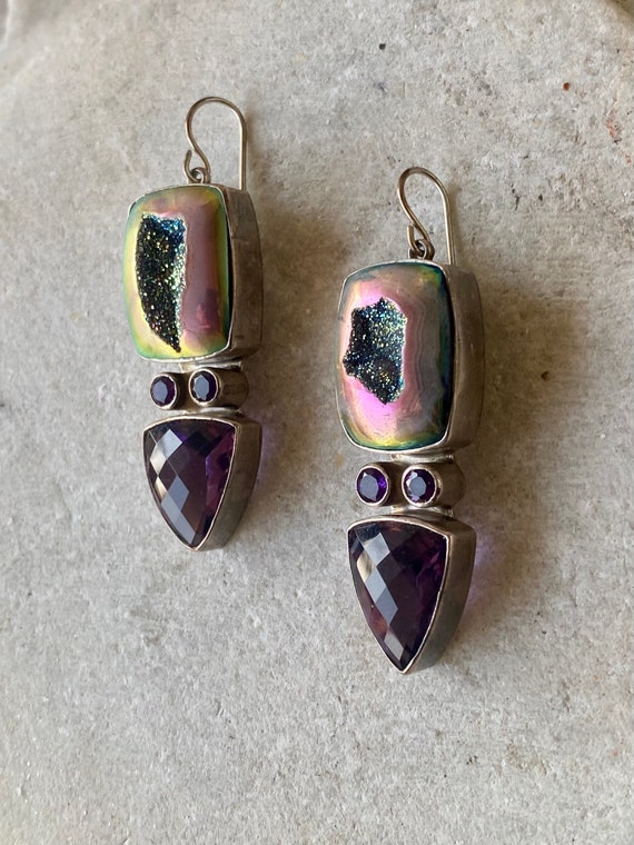 Sterling Silver Amethyst Titanium Rainbow Druzy V… - image 5