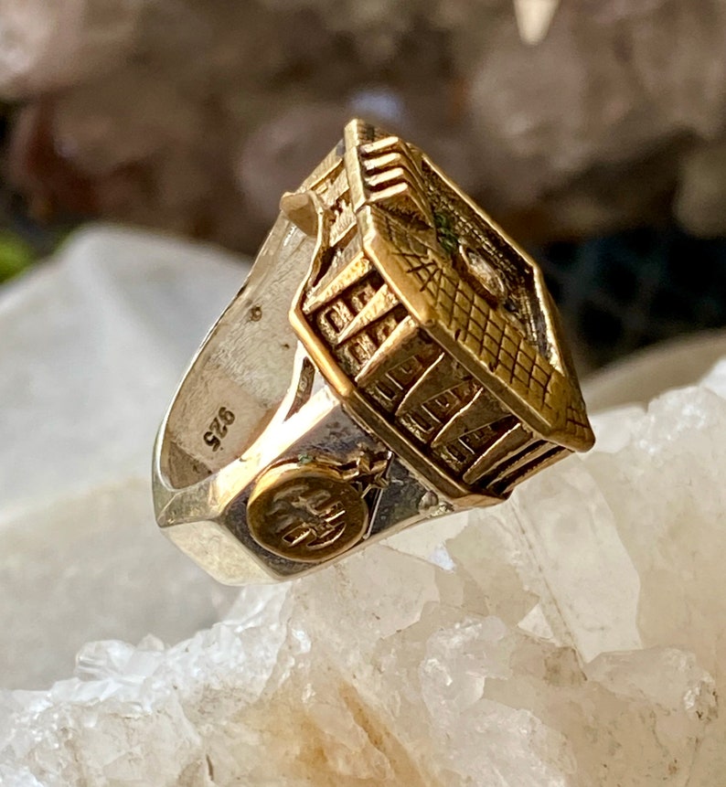 Bold Beautiful Jerusalem Multi Color Topaz Gemstone Brass Sterling Silver Vintage Ring
