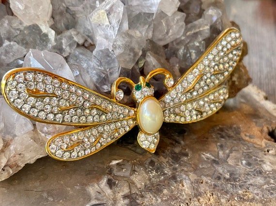 Beautiful Rhinestone Goldtone Dragonfly Vintage B… - image 4
