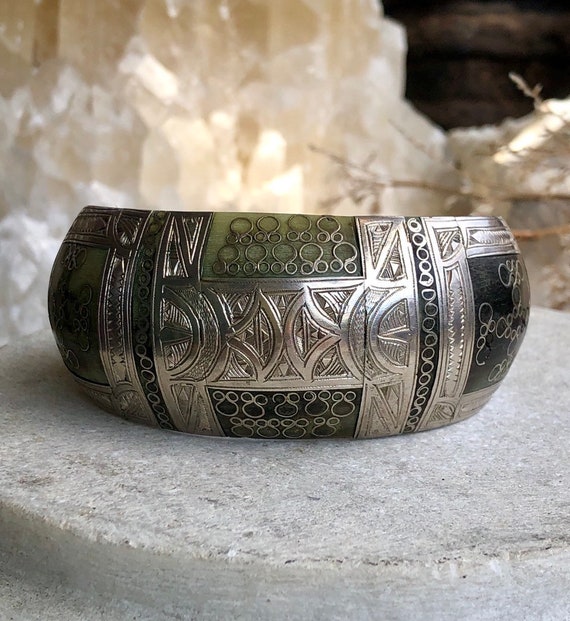 Beautiful Horn Sterling Silver Ethnographic Vintage Cuff