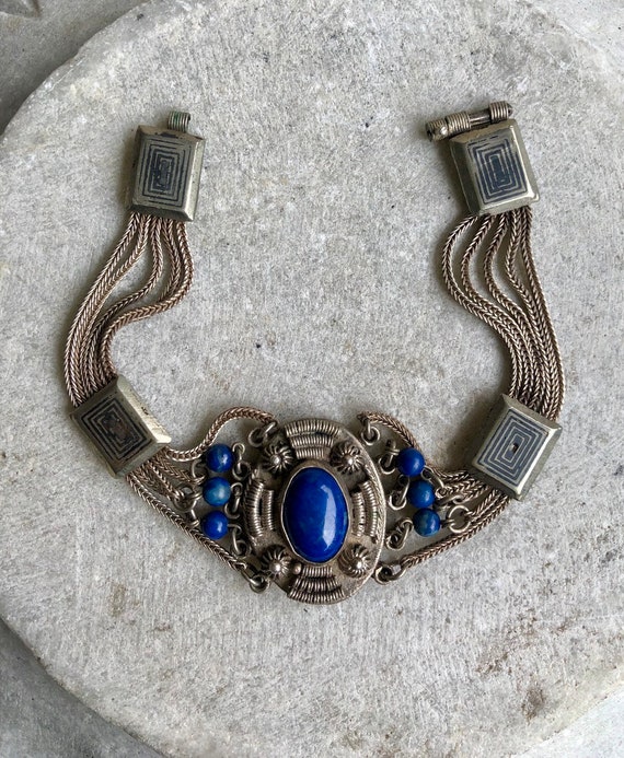 Old Tribal 800 Silver Blue Lapis Vintage Bracelet