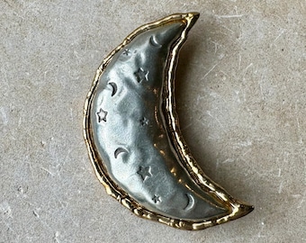 Moon Lovers Celestial Star Moon Vintage Brooch Singed