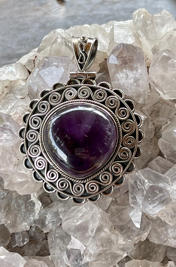 Beautiful Bold Deep Purple Amethyst Ornate Sterli… - image 1