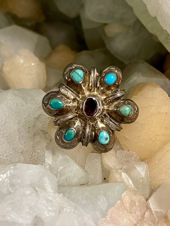 Sterling Silver Garnet Persian Turquoise Austro H… - image 1