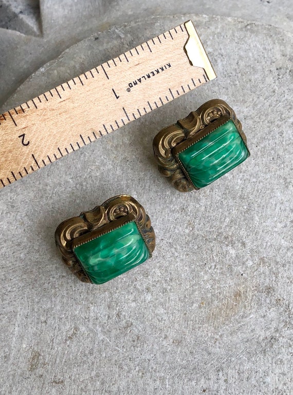 Art Nouveau Czech Molded Peeking Glass Brass Anti… - image 10