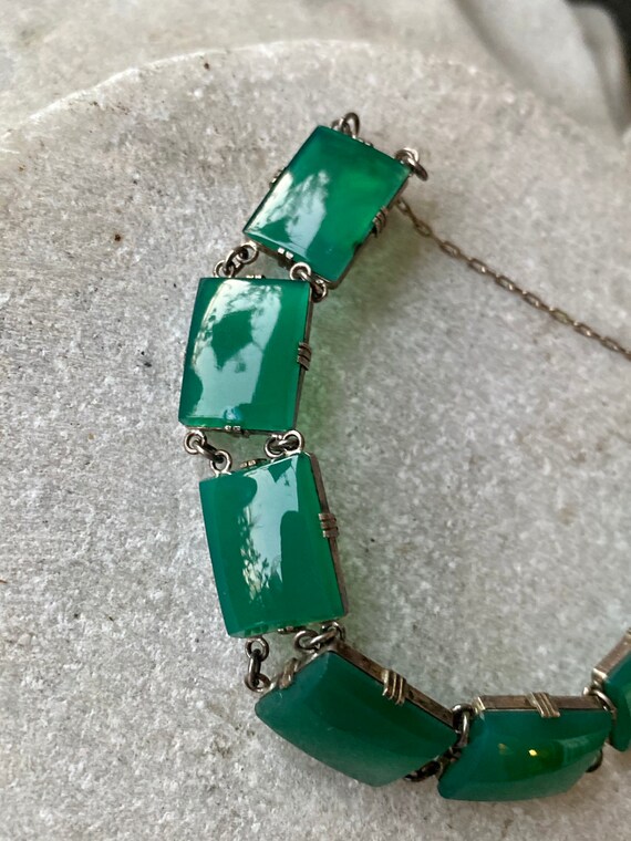 Art Deco Green Chrysoprase Sterling Siliver Vinta… - image 5