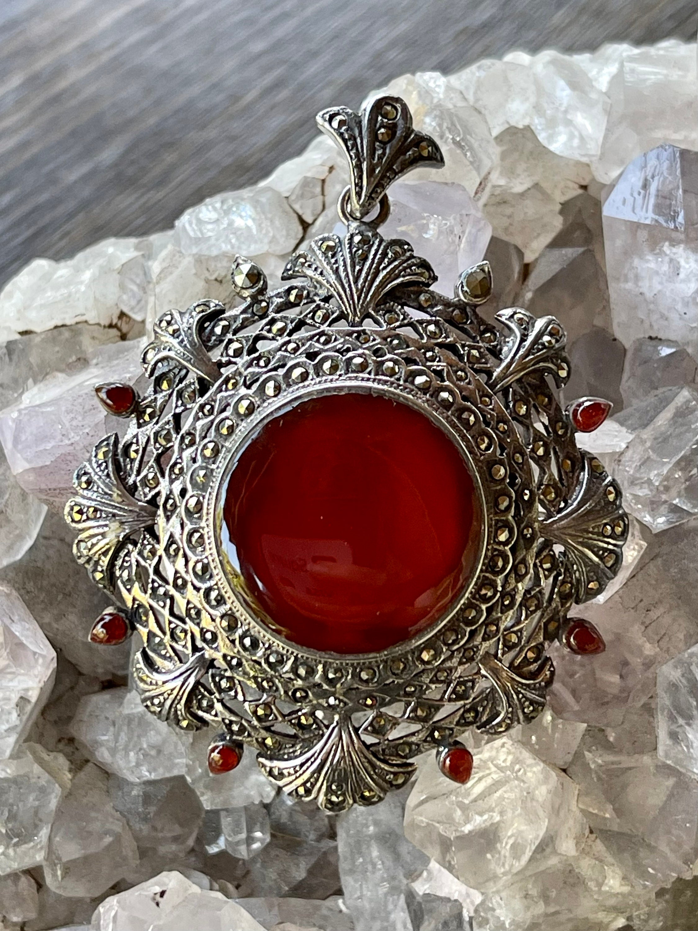 Art Deco Sterling Silver Marcasite Carnelian Vintage Antique Art Deco ...