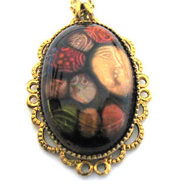 Sale Unique Moon FACE Vintage  Enamel Necklace - image 2