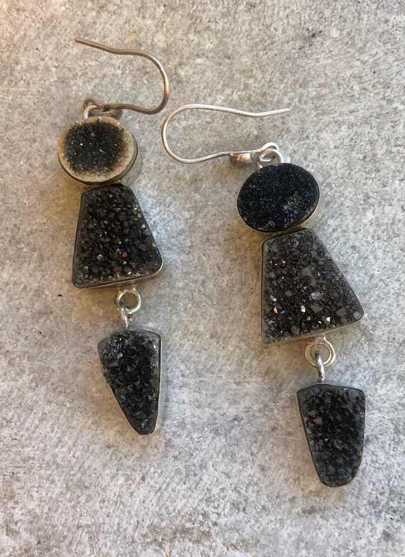 Beautiful Black Druzy Crystal Sterling Silver Vin… - image 5