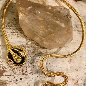 Goldtone Cleopatra Snake Sculptural Wrap Around Collar Vintage Necklace Wearable Art image 3