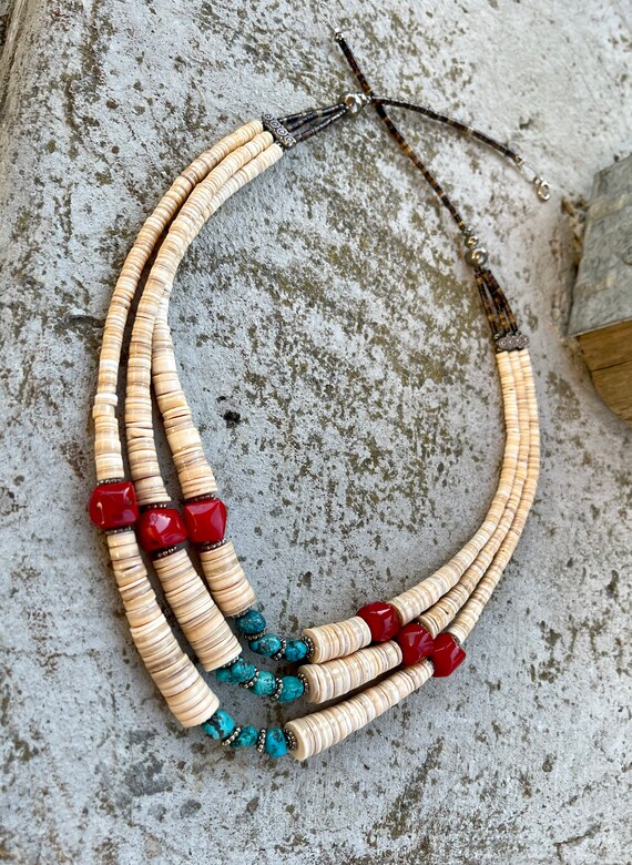 Beautiful Native American Red Coral Turquoise Nug… - image 2