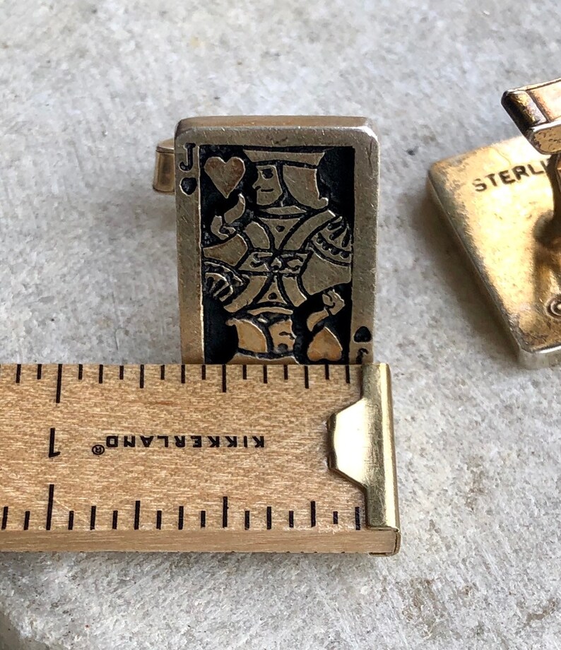 Very Cool Mid Century Joker Playing Card Sterling Silver Gold Gilt Vintage cufflinks