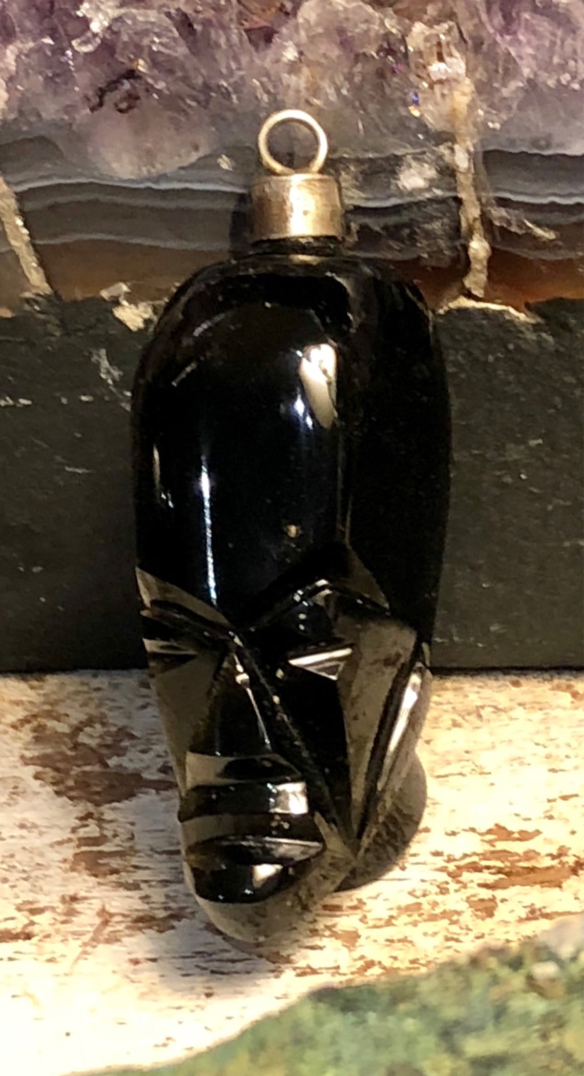 Stunning Man Aztec Warrior Carved Gold Flake Obsidian Sterling | Etsy