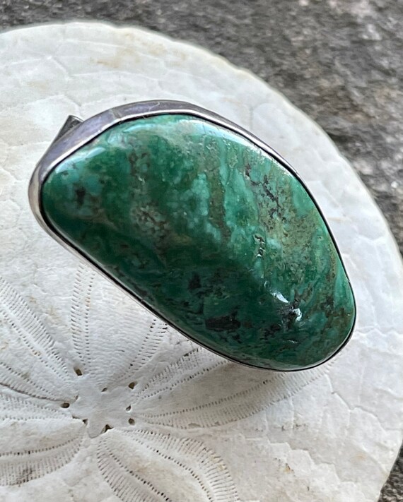 Chunky Green Turquoise Sterling Silver Vintage Ti… - image 9