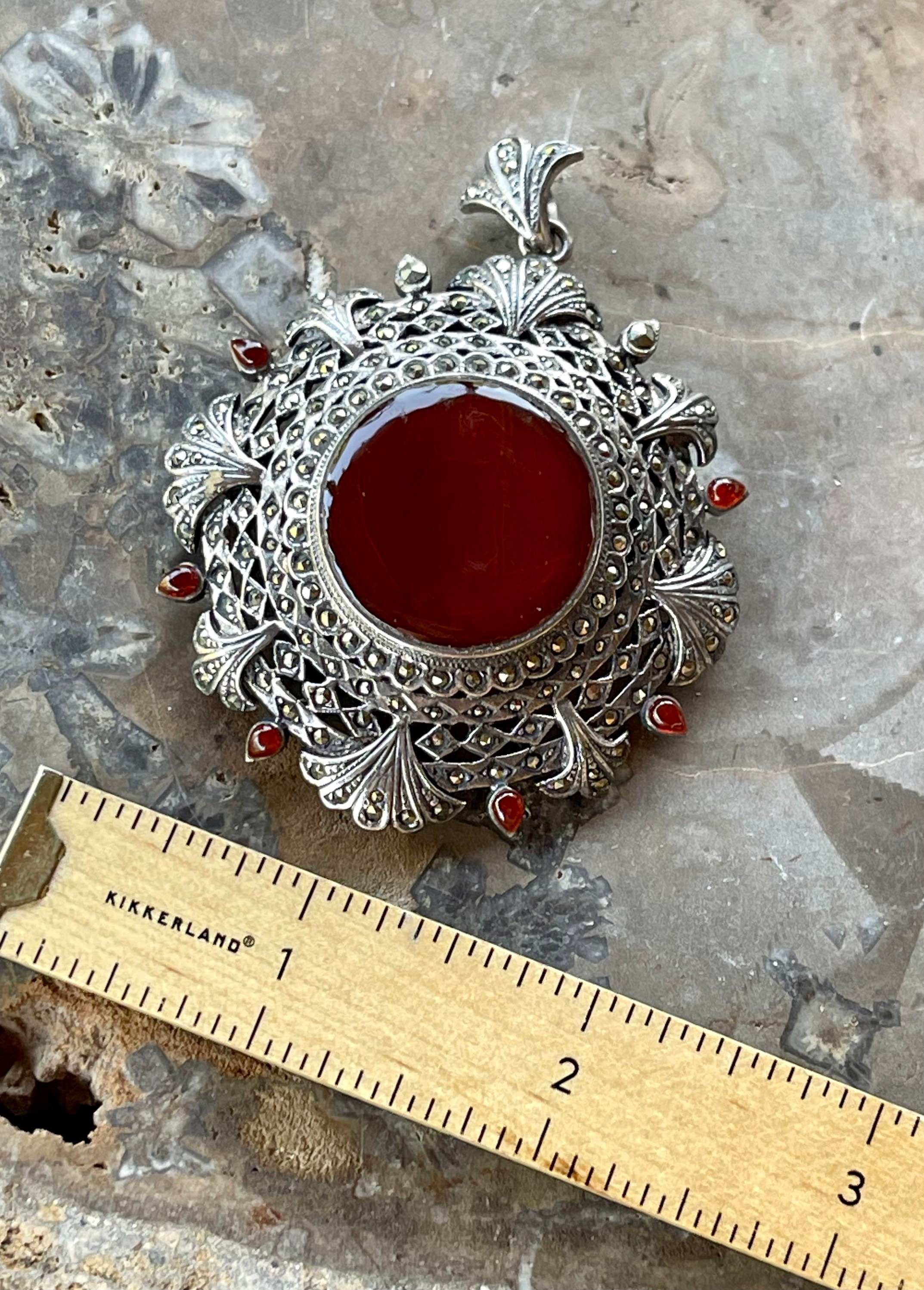 Art Deco Sterling Silver Marcasite Carnelian Vintage Antique Art Deco ...