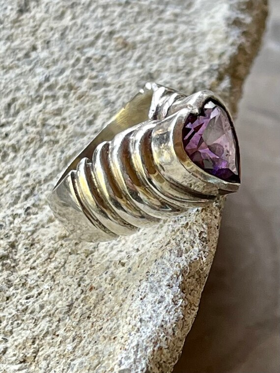 Beautiful Purple Amethyst Heart Sculpted Sterling… - image 5