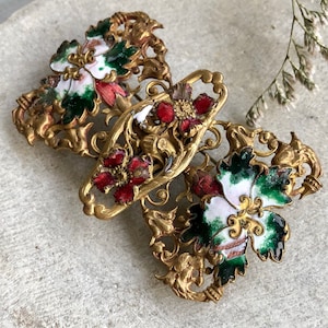Schöne französische Jugendstil Vergoldete Messing Emaille Antik Schnalle Brosche Jugendstil Schmuck