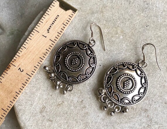 Sterling Silver Tribal Disk Medallion Vintage Ear… - image 8