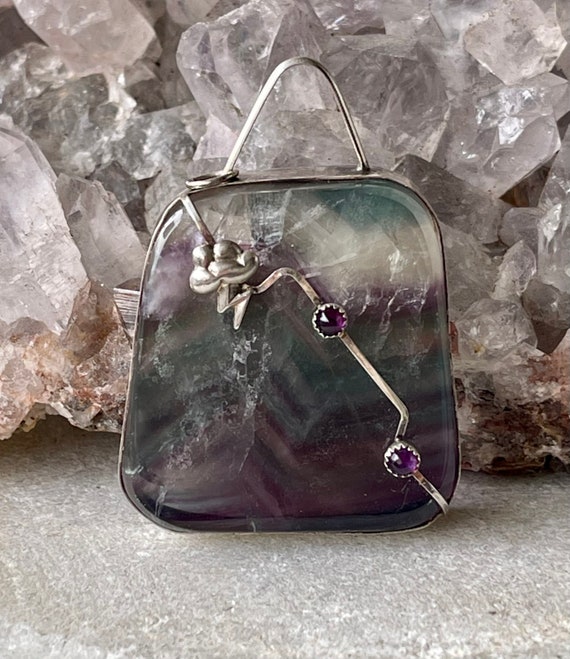 Beautiful Artisan Sterling Silver Rainbow Florite… - image 1