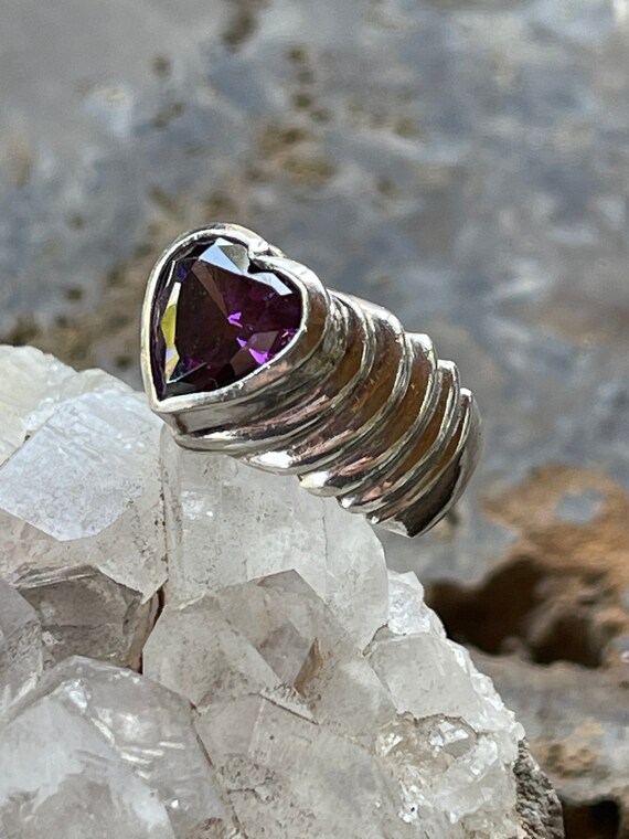 Beautiful Purple Amethyst Heart Sculpted Sterling… - image 2