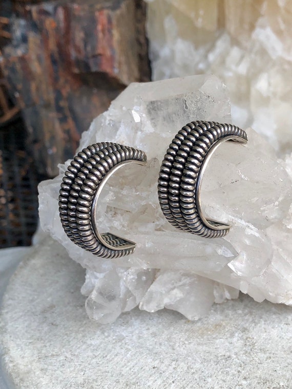 Spiral Sterling Silver Vintage Hoop Earrings - image 5