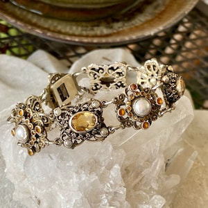 Beautiful Art Nouveau Austro Hungarian Citrine Sterling Silver Pearl Vintage Antique Bracelet Art Nouveau Jewelery