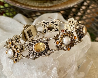 Beautiful Art Nouveau Austro Hungarian Citrine Sterling Silver Pearl Vintage Antique Bracelet Art Nouveau Jewelery