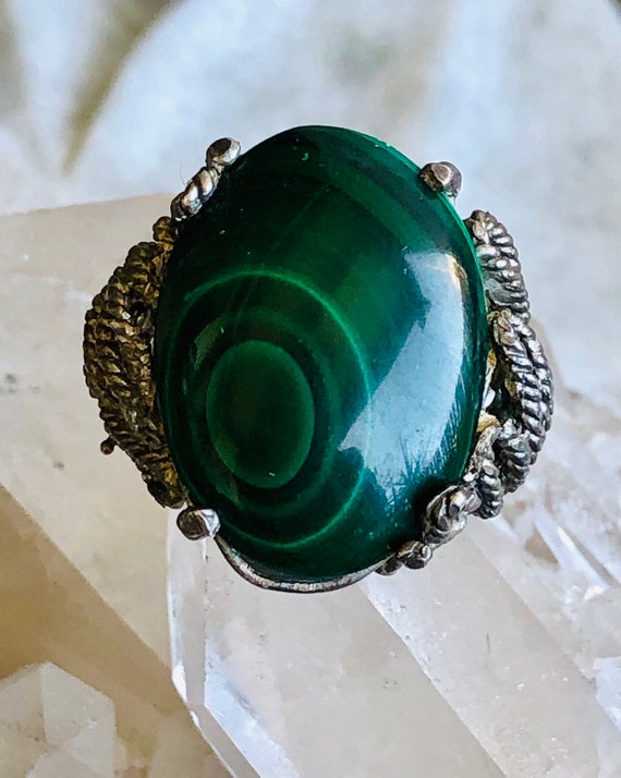 Old Victorian Brutalist Green Malachite Silver Vi… - image 6