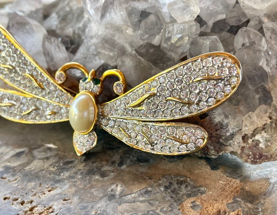 Beautiful Rhinestone Goldtone Dragonfly Vintage B… - image 6