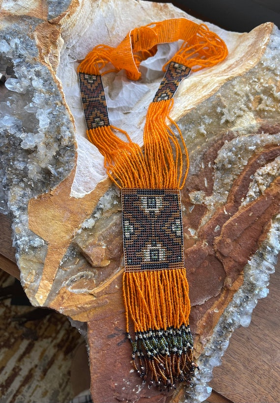 Beautiful Hand Beaded Tribal Hand Woven Orange Gla