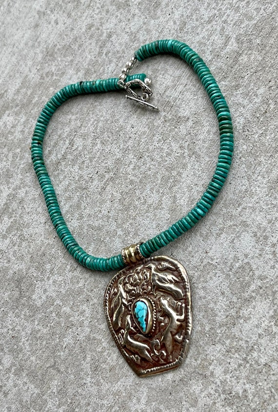 Beautiful Tribal Tibetan Silver Green  Turquoise … - image 5