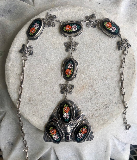 Beautiful Italian Micro Mosaic Stone Roses Flower