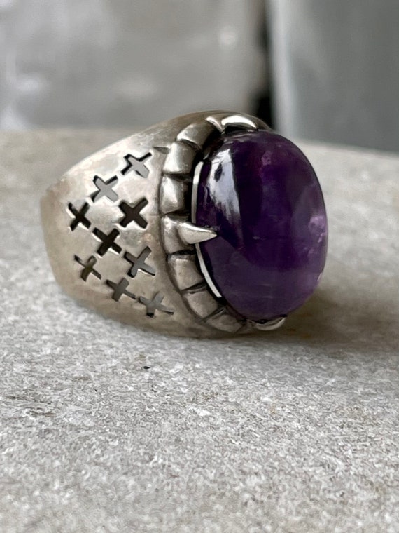 Bold Beautiful Purple Amethyst Cabochon Sterling … - image 5