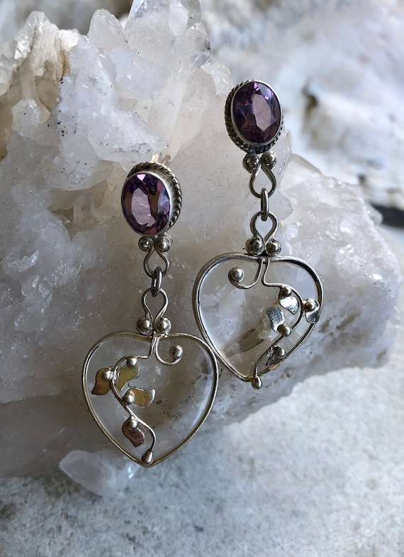 Beautiful Sterling Silver Rock Crystal Heart Purp… - image 1