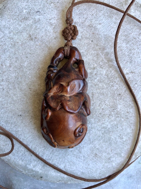 Beautiful Old Chinese Carved Wood Brown Silk Vint… - image 5